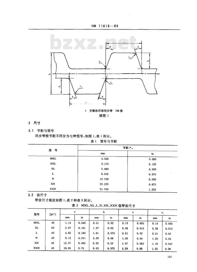 GB 11616-1989 同步带尺寸