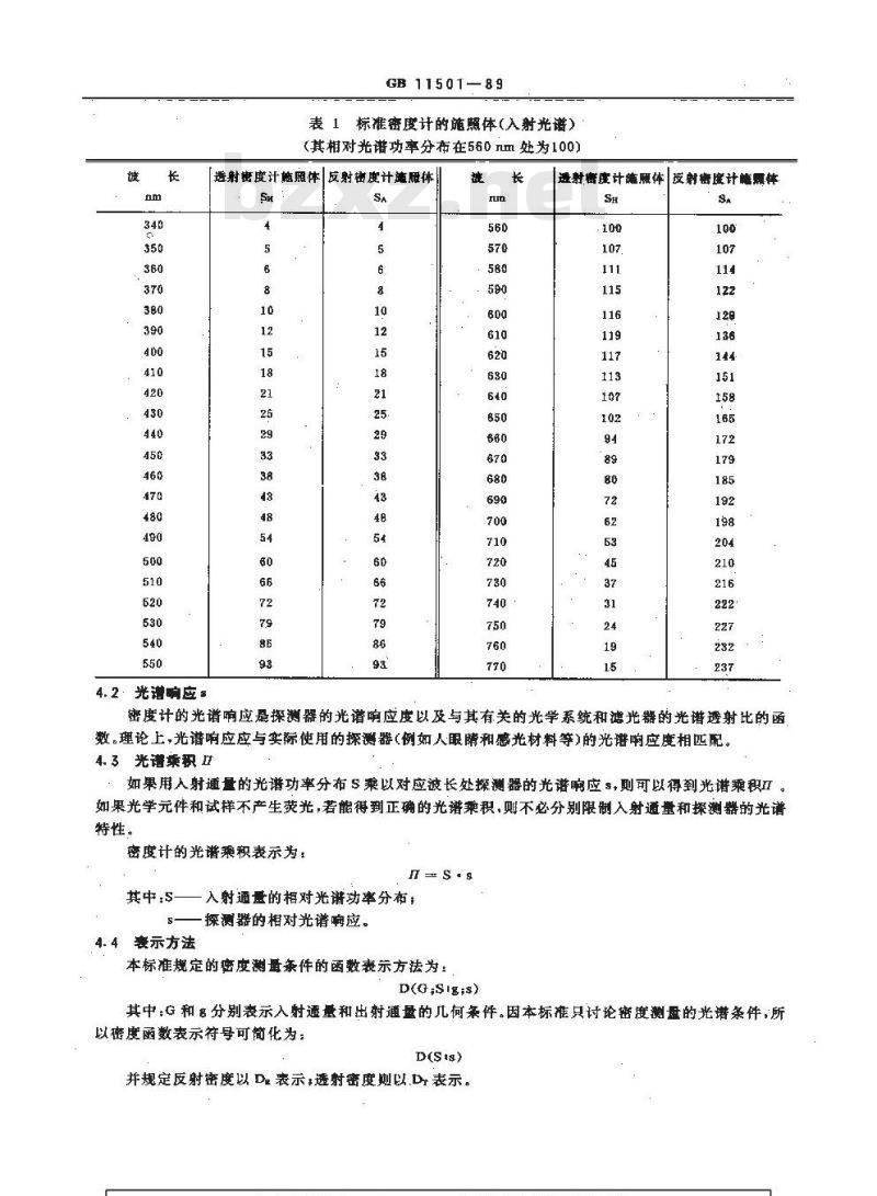 GB/T 11501-1989 摄影密度测量的光谱条件