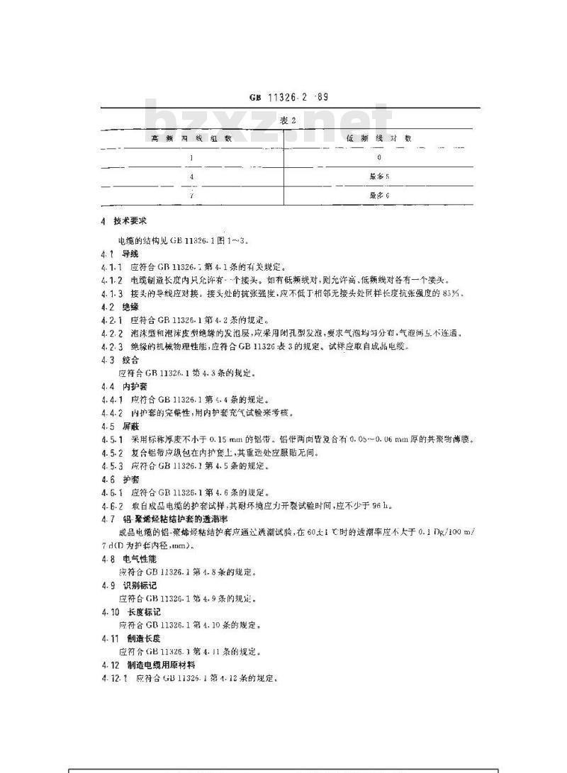 GB 11326.2-1989 聚烯烃绝缘铝-聚烯烃粘结护套高频农村通信电缆 铜芯非填充电缆