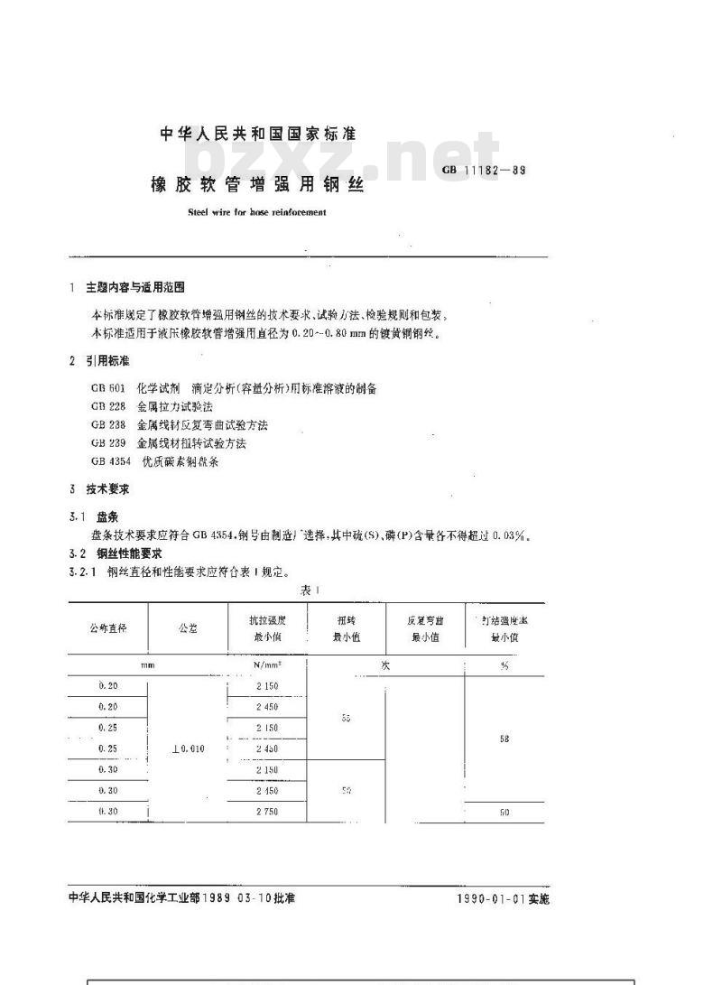 GB/T 11182-1989 橡胶软管增强用钢丝