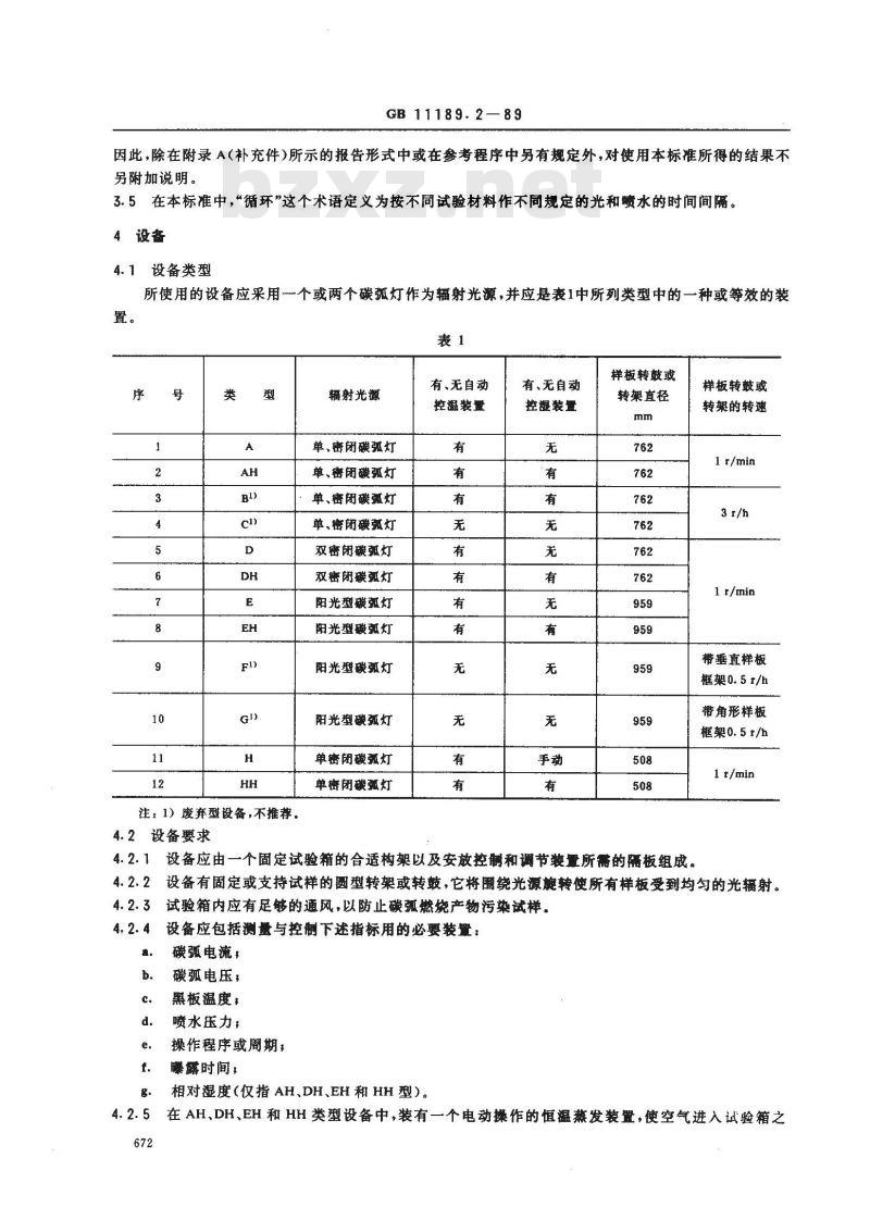 GB/T 11189.2-1989 非金属材料曝露试验用的有水和无水曝露设备(碳弧型)及实施方法