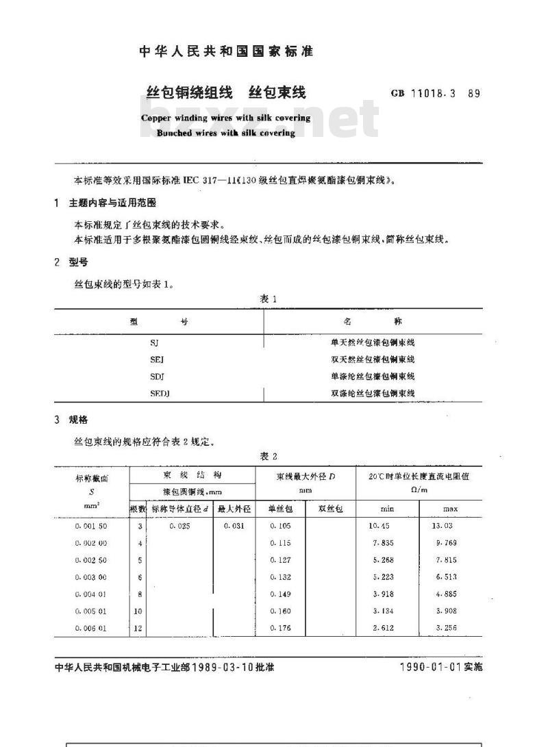 GB 11018.3-1989 丝包铜绕组线 丝包束线