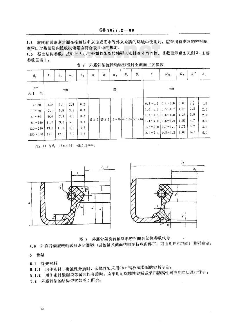 GB 9877.2-1988 旋转轴唇形密封圈结构尺寸系列 第二部分:外露骨架旋转轴唇形密封圈