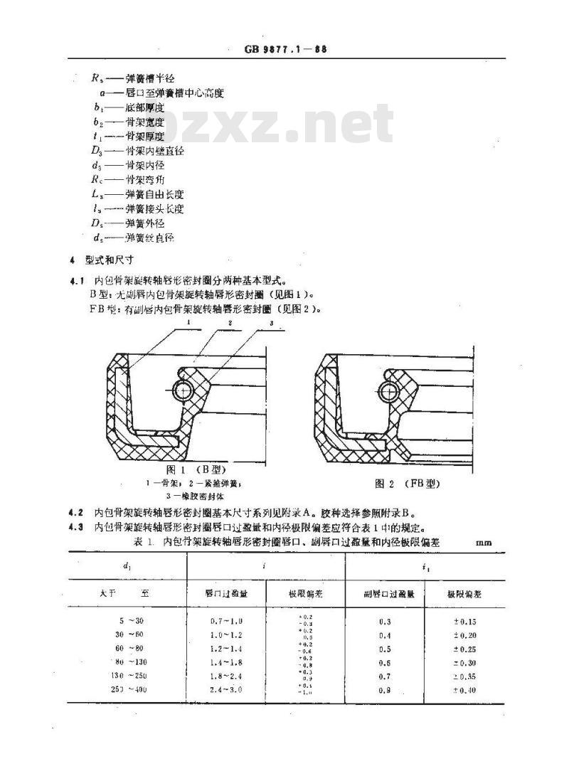 GB 9877.1-1988 旋转轴唇形密封圈结构尺寸系列第一部分:内包骨架旋转轴 唇 形密封圈