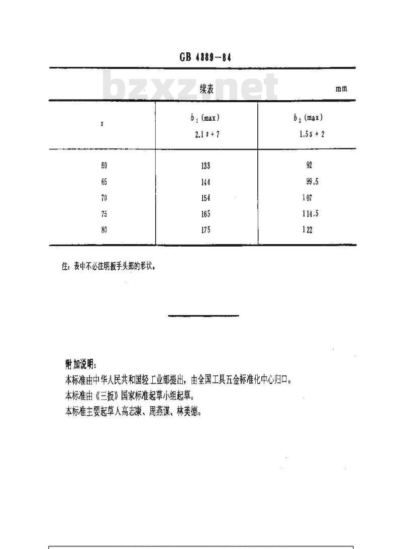 GB 4389-1984 螺钉与螺母的装配工具 双头吊扳手 双头梅花扳手 两用扳手头部外形的最大尺寸
