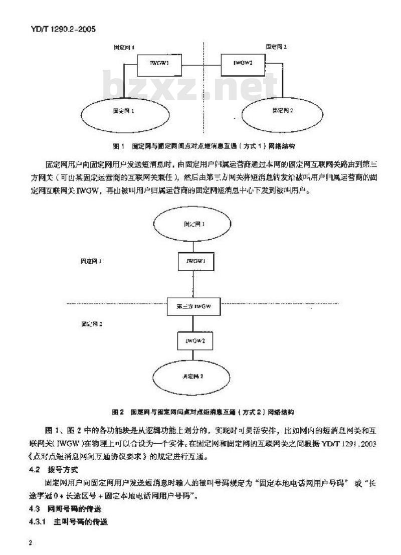 YD/T 1290.2-2005 点对点短消息网间互通总体技术要求 第2部分:固定网与固定网之间互通