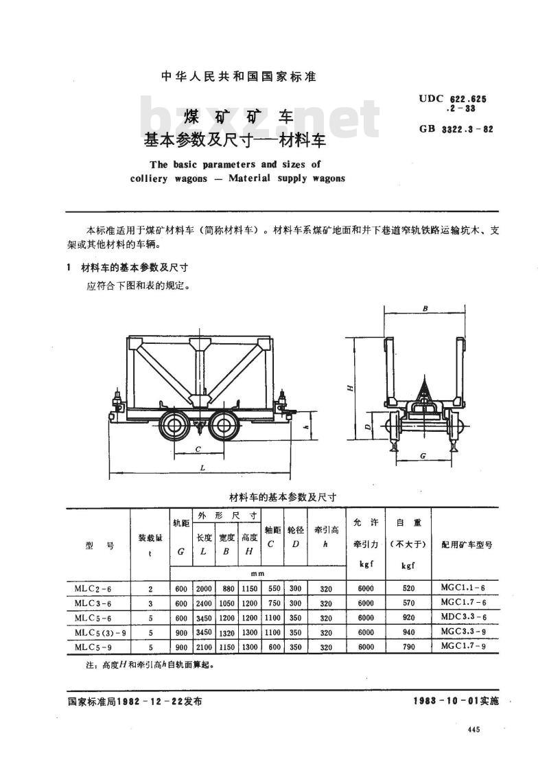 GB 3322.3-1982 煤矿矿车基本参数及尺寸 材料车