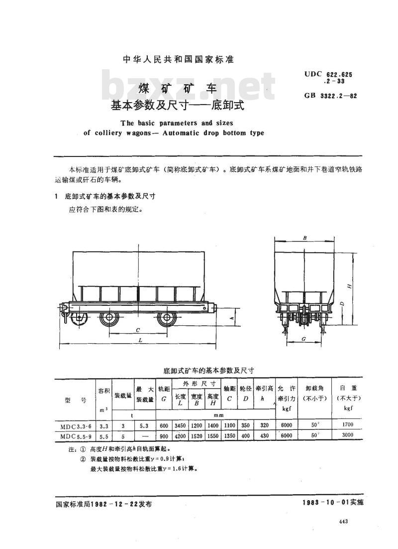 GB 3322.2-1982 煤矿矿车基本参数及尺寸 底卸式