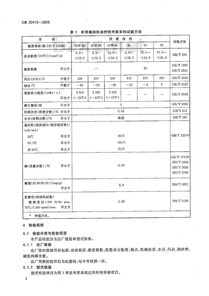 GB 20419-2006 农用柴油机油