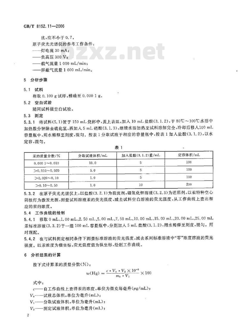 GB/T 8152.11-2006 铅精矿化学分析方法 汞量的测定 原子荧光光谱法