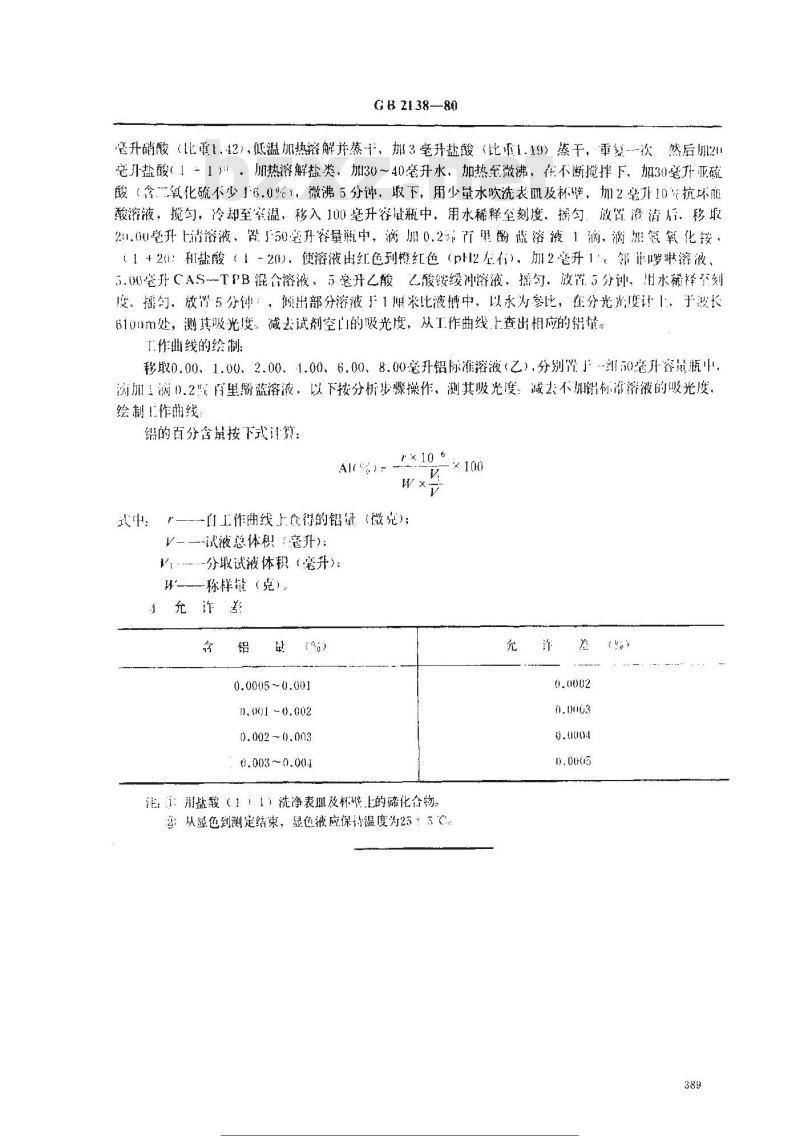 GB 2138-1980 碲中铝量的测定(铬天青S-溴化十四烷基吡啶胶束增溶吸光光度法)