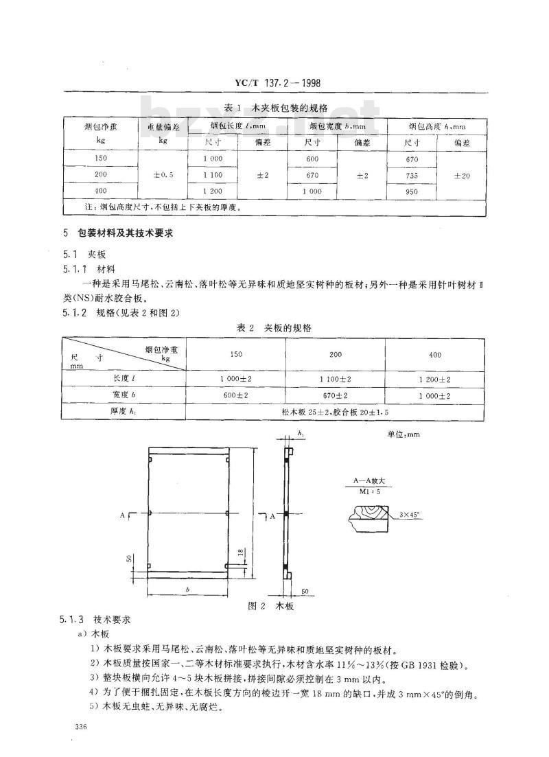 YC/T 137.2-1998 复烤片烟包装 木夹板包装