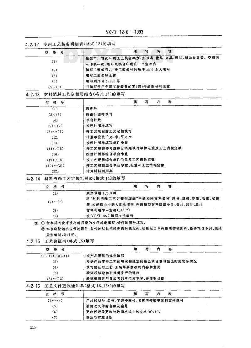 YC/T 12.6-1993 烟草机械 产品工艺文件 管理用工艺文件格式