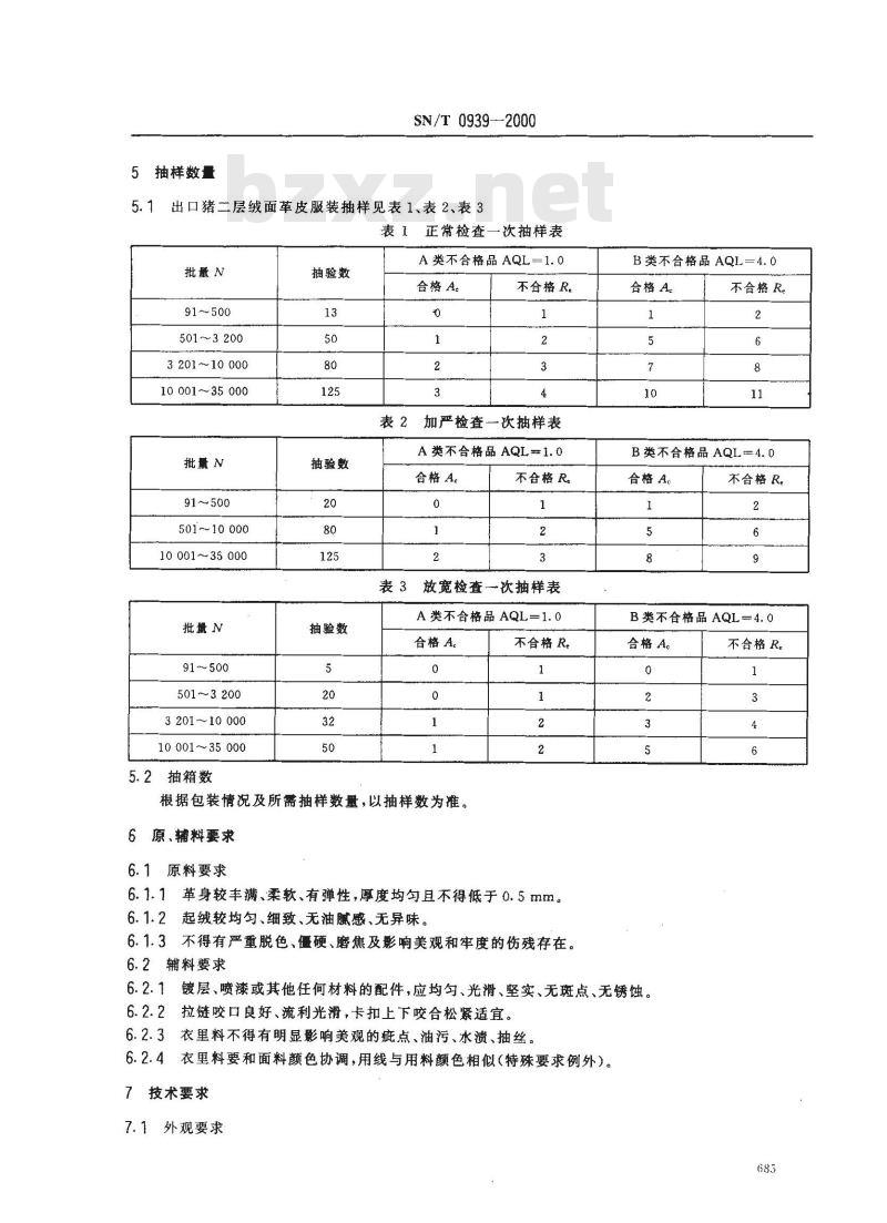 SN/T 0939-2000 进出口猪二层绒面革服装检验规程