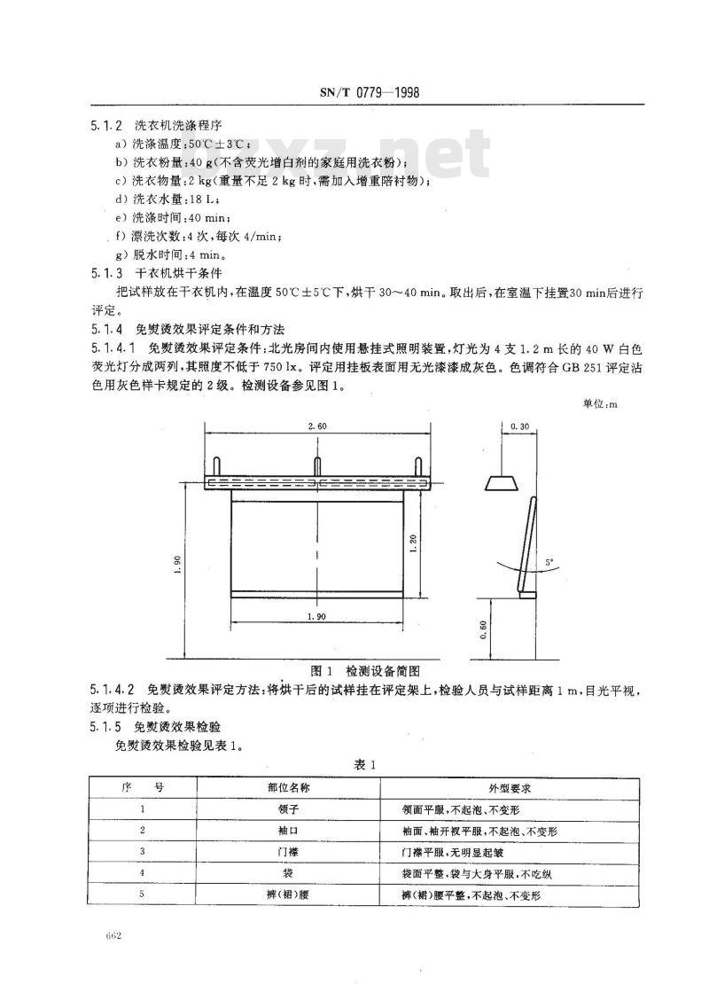 SN/T 0779-1998 出口免熨烫服装检验规程