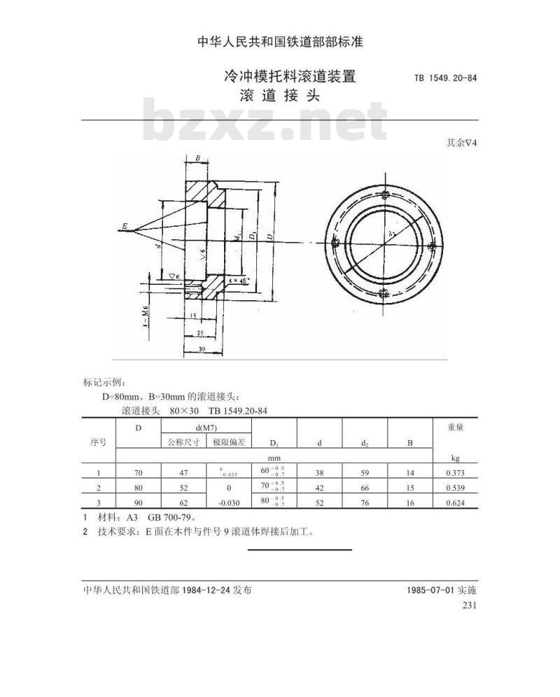 TB 1549.20-1984 冷冲模托料滚道装置 滚道接头