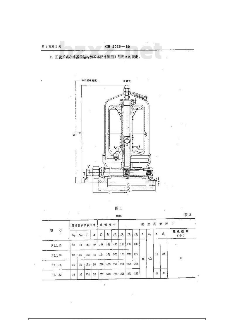 GB 2025-1980 船用分流式离心润滑油滤器