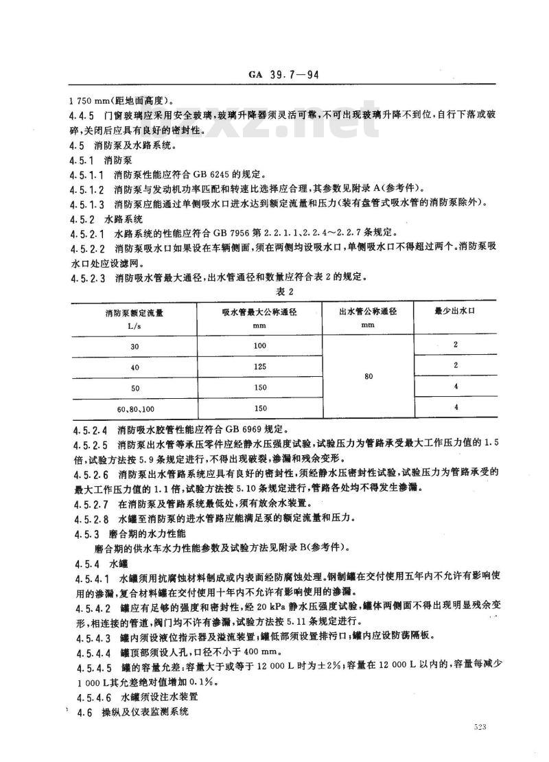 GA 39.7-1994 供水消防车通用技术条件