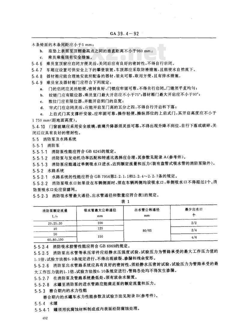 GA 39.4-1992 水罐消防车通用技术条件