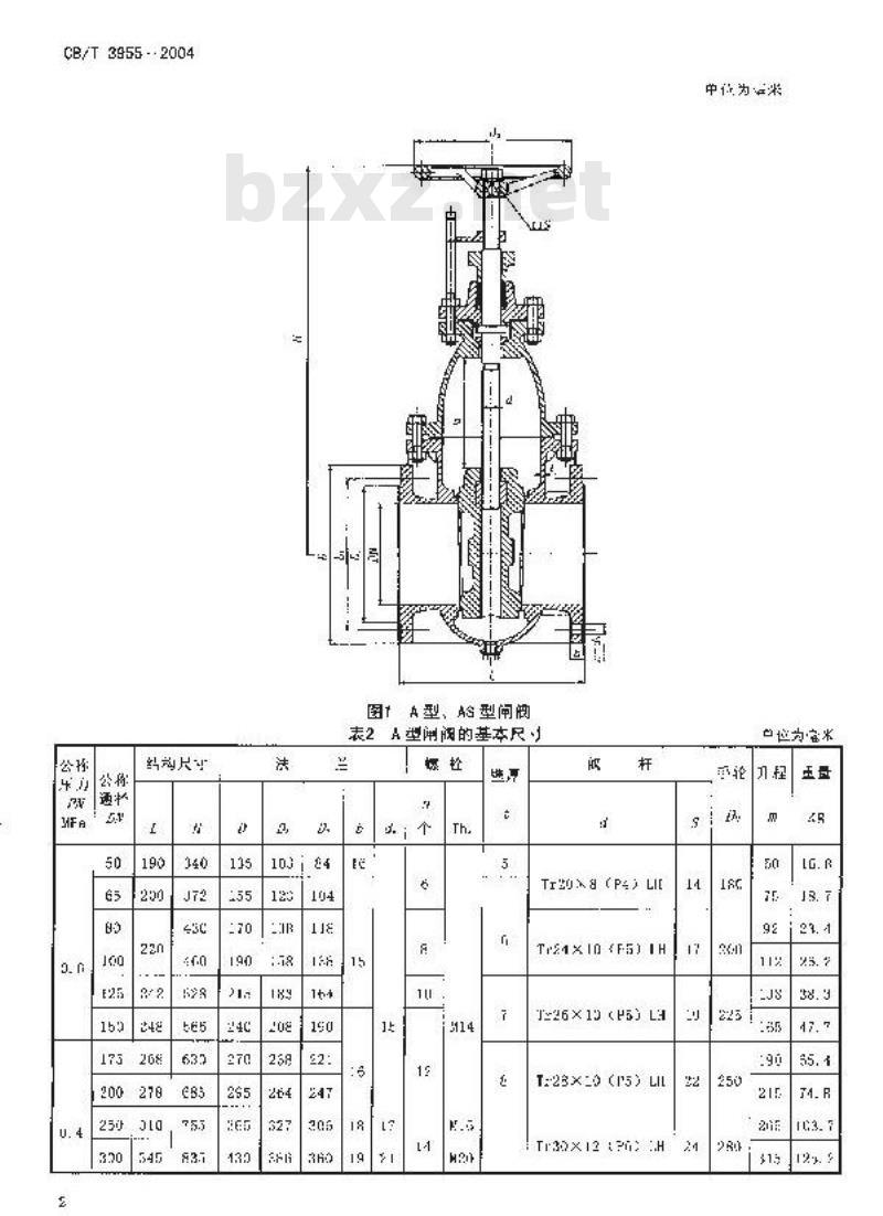 CB/T 3955-2004 法兰不锈钢闸阀