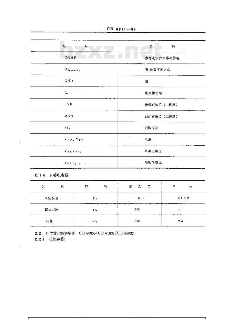 GB/T 6811-1986 半导体集成非线性电路系列和品种 数字/模拟转换器和模拟/数字转换器的品种