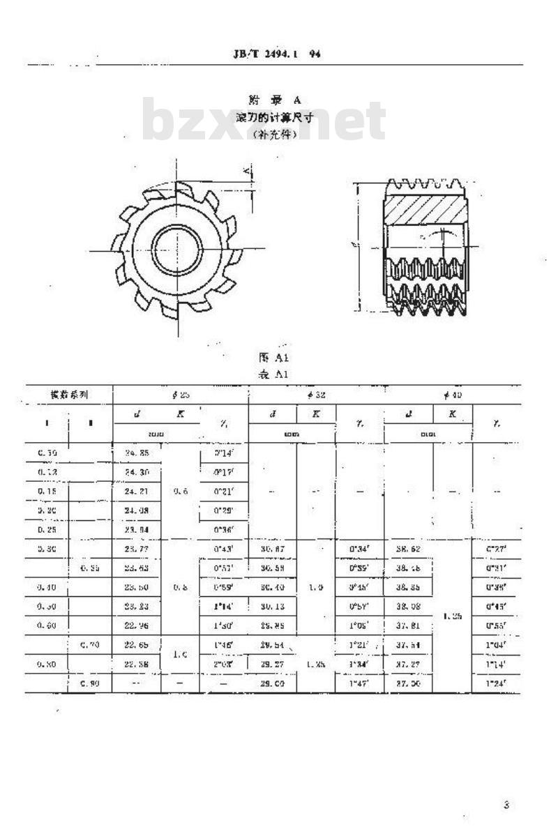 JB/T 2494.1-1994 小模数齿轮滚刀 基本型式和尺寸