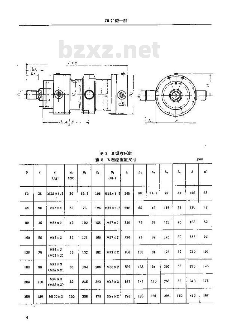JB/T 2162-1991 冶金设备用液压缸型式与尺寸