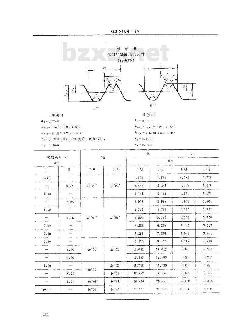 GB/T 5104-1985 30°压力角渐开线花键滚刀基本型式和尺寸