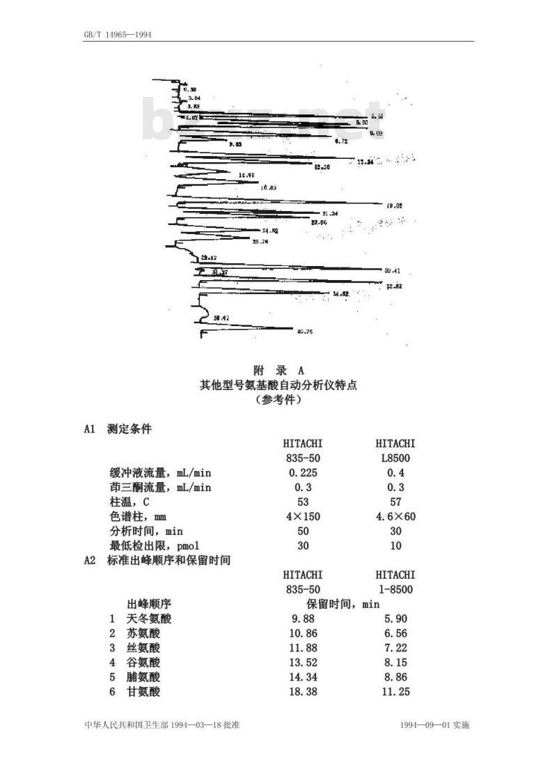 GB/T 14965-1994 食物中氨基酸的测定方法