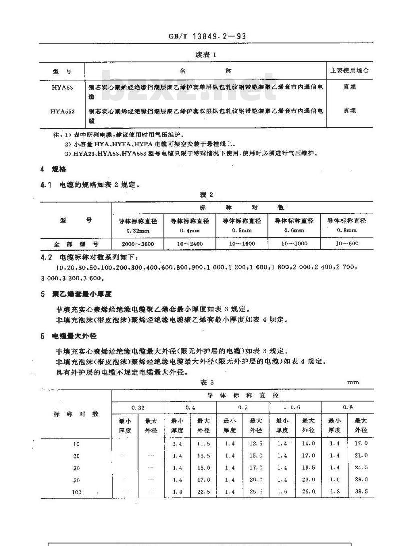 GB/T 13849.2-1993 聚烯烃绝缘聚烯烃护套市内通信电缆 第2部分:铜芯实心或泡沫(带皮泡沫)聚烯烃绝缘、非
