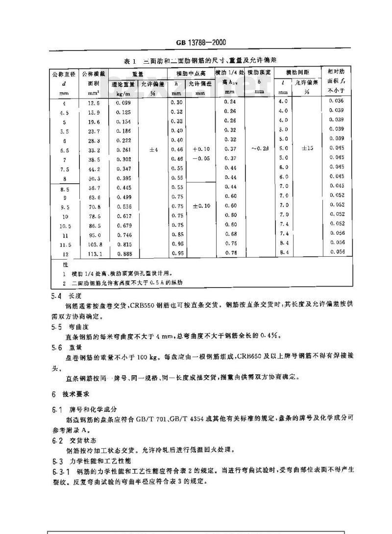 GB 13788-2000 冷轧带肋钢筋
