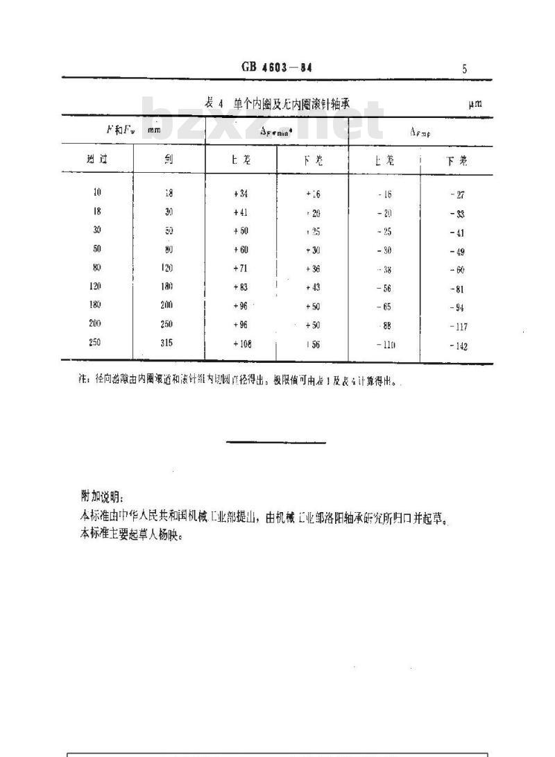 GB/T 4603-1984 滚针轴承重系列 尺寸和公差