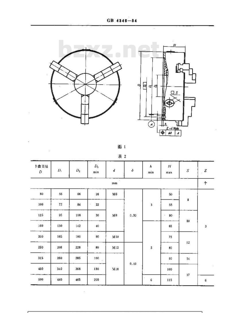 GB/T 4346-1984 三爪自定心卡盘基本参数和尺寸