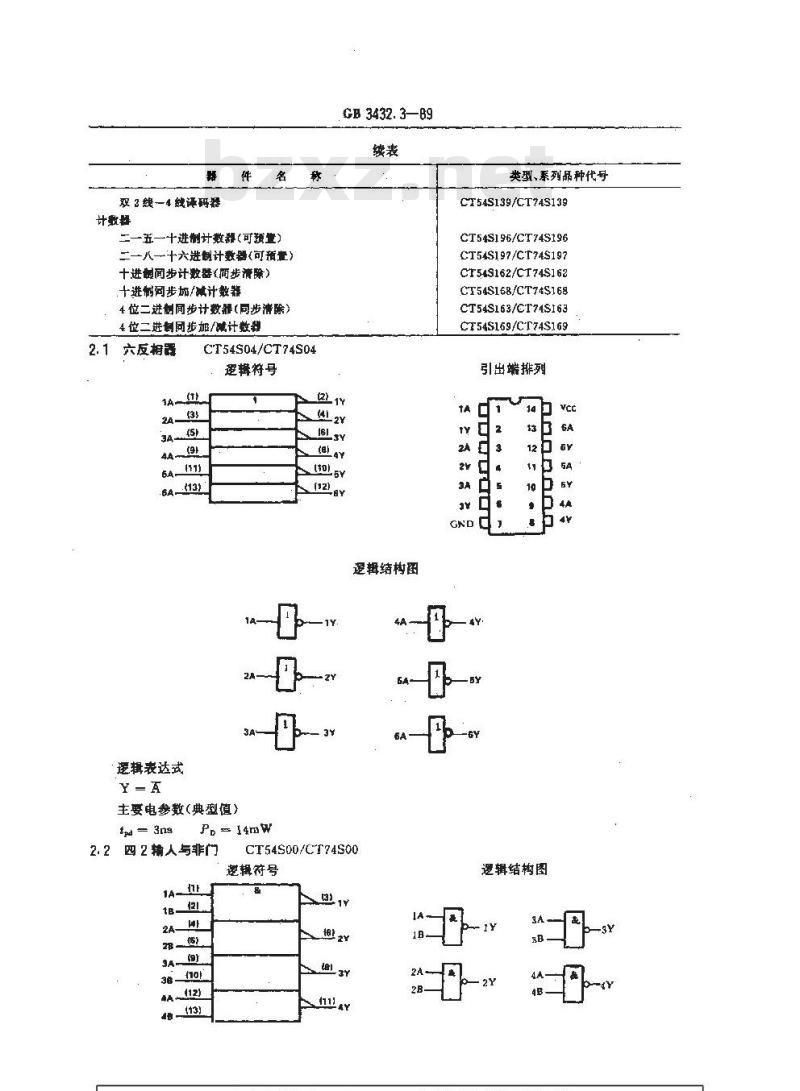 GB/T 3432.3-1989 半导体集成电路TTL电路系列和品种 54/74S系列的品种