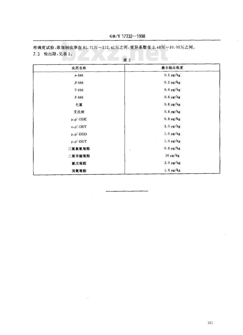 GB/T 17332-1998 食品中有机氨和拟除虫菊酯类农药多种残留的测定