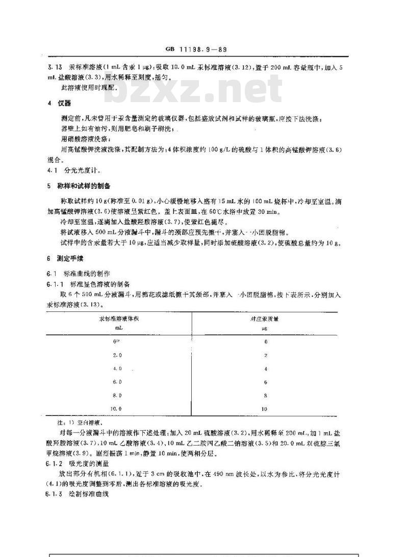 GB/T 11198.9-1989 工业硫酸 汞含量的测定 双硫腙光度法