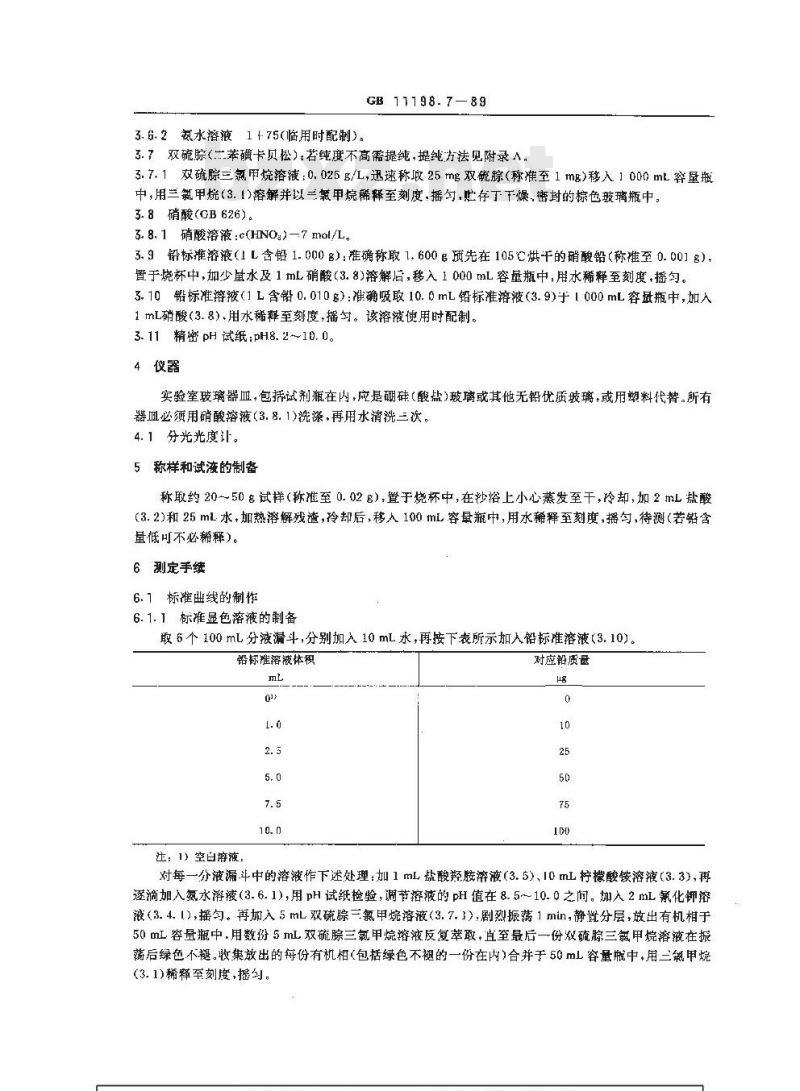 GB/T 11198.7-1989 工业硫酸 铅含量的测定 双硫腙光度法