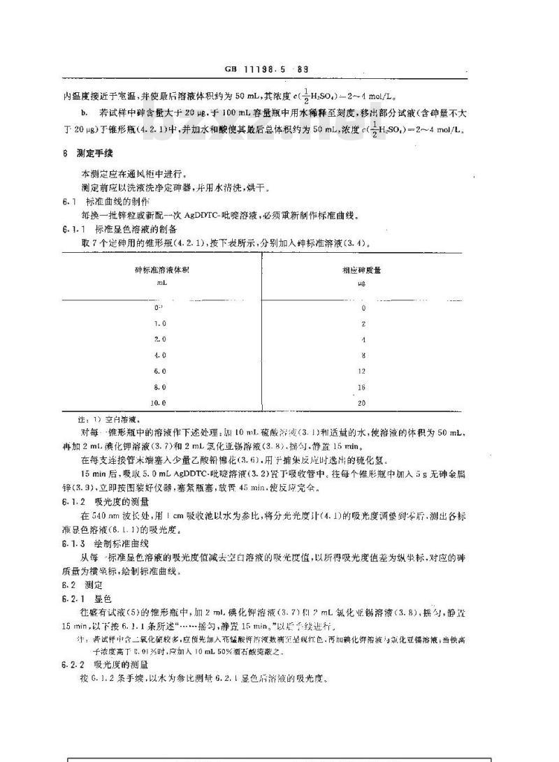 GB/T 11198.5-1989 工业硫酸 砷含量的测定 二乙基二硫代氨基甲酸银光度法