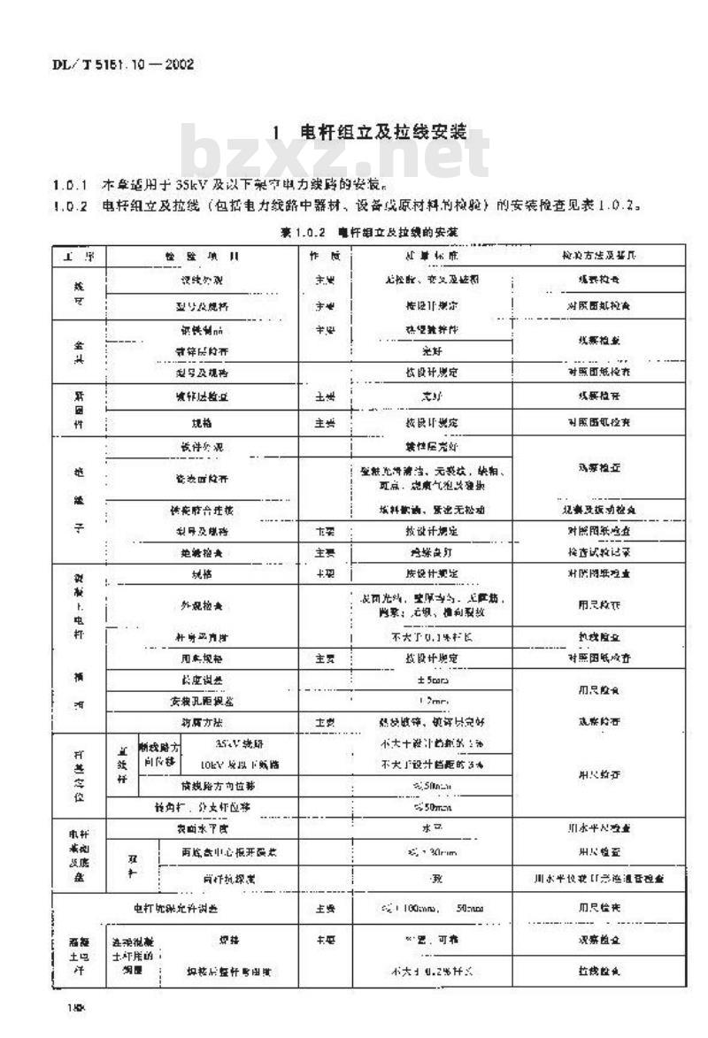 DL/T 5161.10-2002 电气装置安装工程 质量检验及评定规程 第10部分：35kV及以下架空电力线路施工质量检验