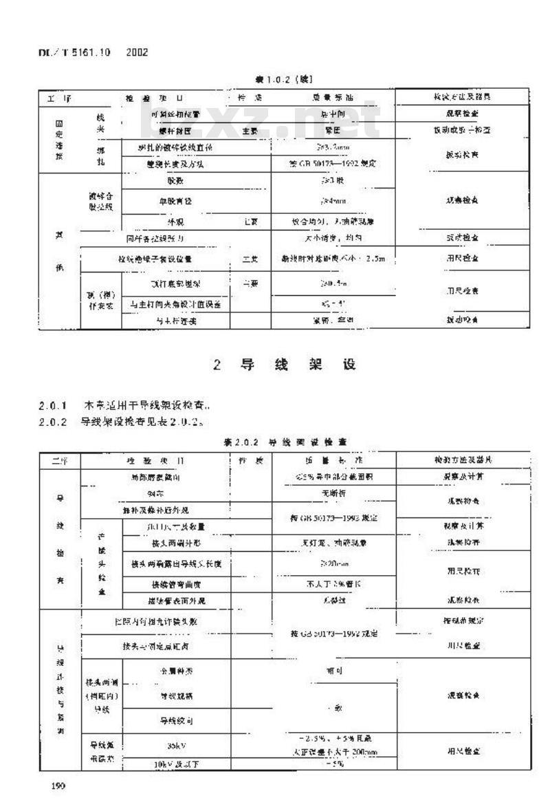 DL/T 5161.10-2002 电气装置安装工程 质量检验及评定规程 第10部分：35kV及以下架空电力线路施工质量检验