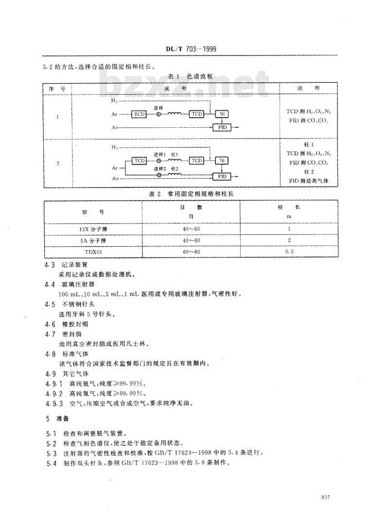 DL/T 703-1999 绝缘油中含气量的气相色谱测定法