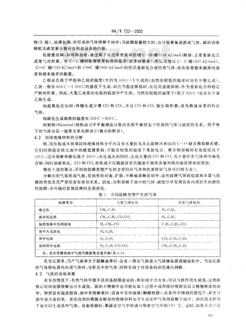 DL/T 722-2000 变压器油中溶解气体分析和判断导则