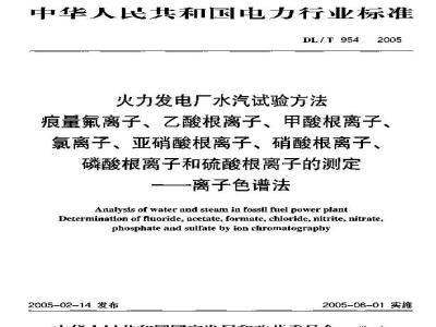 DL/T 954-2005 火力发电厂水汽试验方法 痕量氟离子、乙酸根离子、甲酸根离子、氯离子、亚硝酸根离子、硝酸根离子、磷酸根
