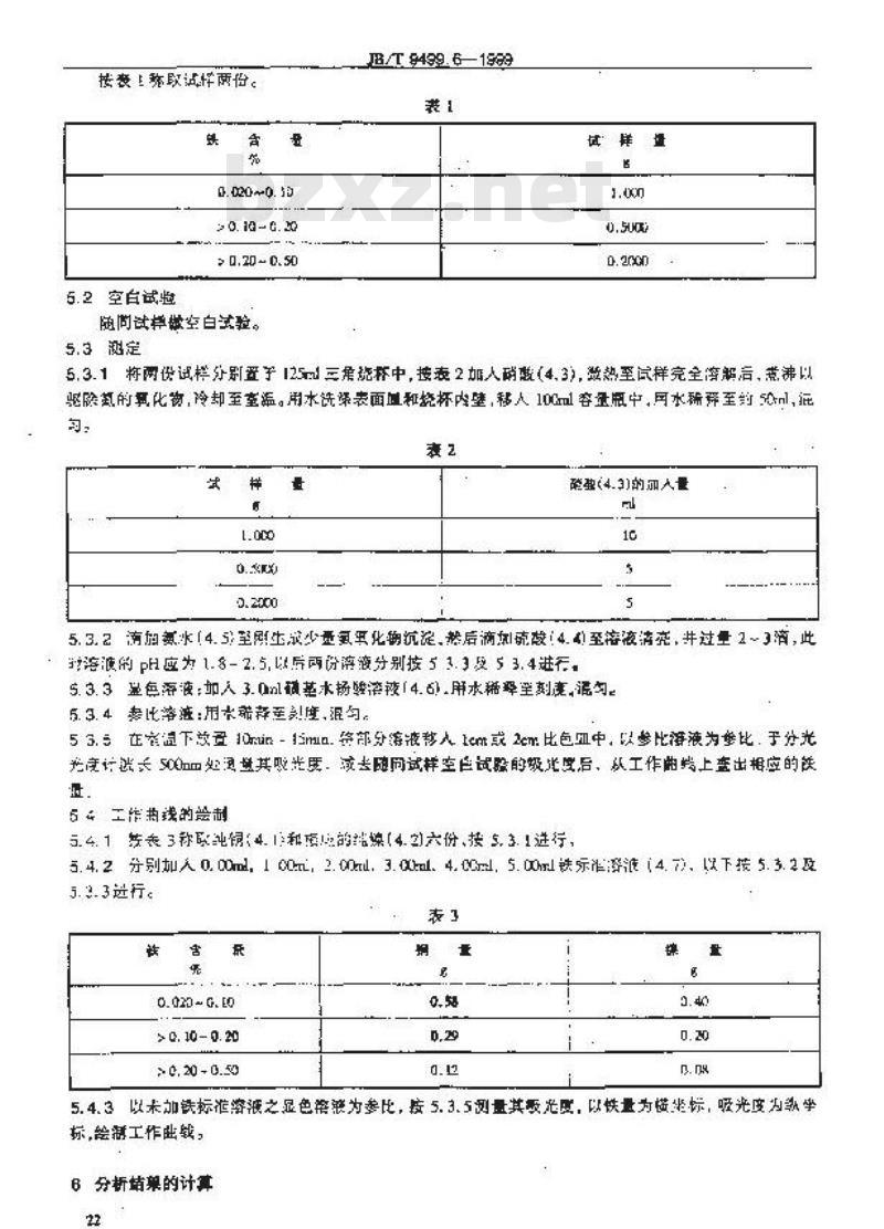JB/T 9499.6-1999 康铜电阻合金化学分析方法 磺基水杨酸光度法测定铁量