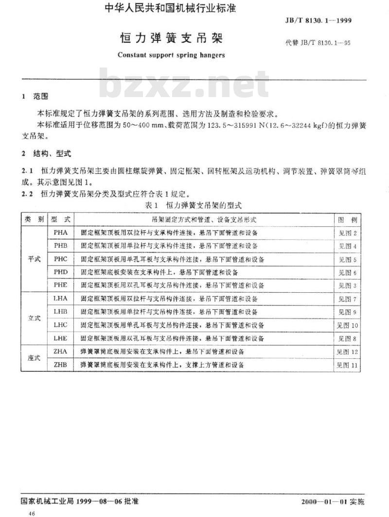 JB/T 8130.1-1999 恒力弹簧支吊架