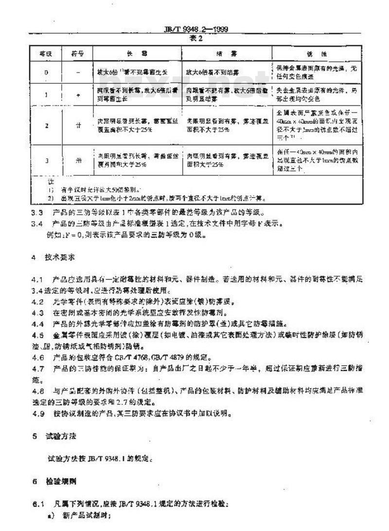 JB/T 9348.2-1999 光学仪器防霉、防雾、防锈 技术要求