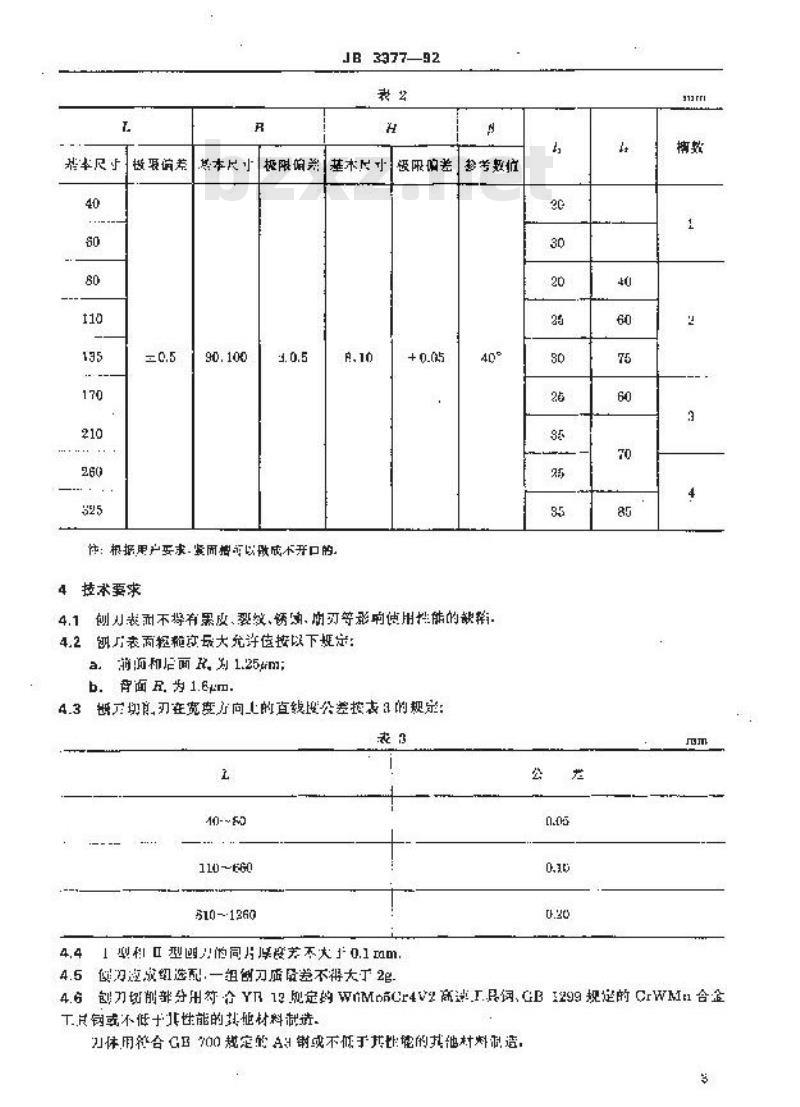 JB 3377-1992 木工机用直刃刨刀