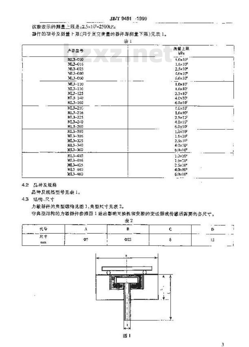 JB/T 9481-1999 扩散硅力敏器件