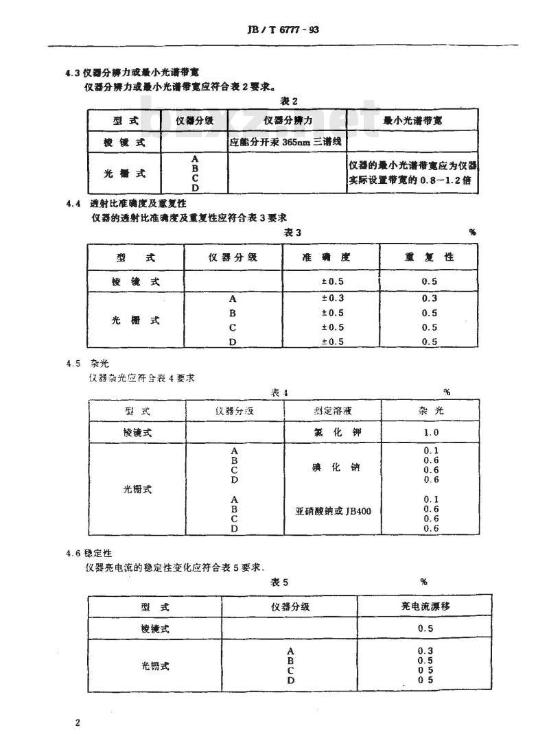 JB/T 6777-1993 紫外可见分光光度计