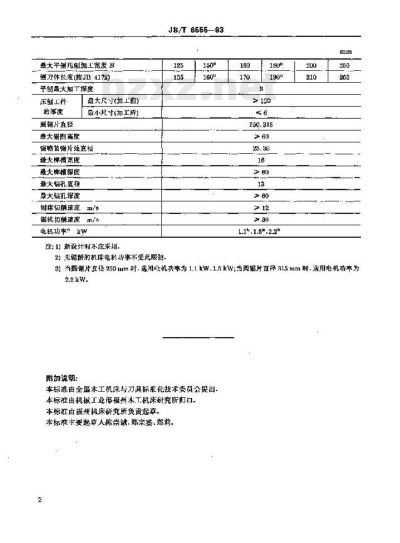 JB/T 6555-1993 台式木工多用机床 参数